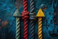 Arrows and knots on ropes, grunge shabby background. Generative AI Royalty Free Stock Photo