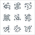 Arrows line icons. linear set. quality vector line set such as , curve arrow, direction arrow, down arrow