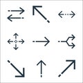 Arrows line icons. linear set. quality vector line set such as diagonal arrow, up arrow, diagonal arrow, junction, right resize,
