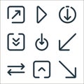 arrows line icons. linear set. quality vector line set such as diagonal arrow, up arrow, switch, diagonal arrow, down down down