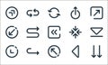 arrows line icons. linear set. quality vector line set such as down arrow, diagonal arrow, diagonal arrow, left return, diagonal