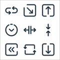 arrows line icons. linear set. quality vector line set such as down arrow, repeat, left arrow, shrink, resize, down arrow, up