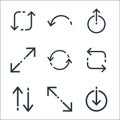 Arrows line icons. linear set. quality vector line set such as downloading, expansive, up down, refresh, synchronization, expand
