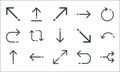 arrows line icons. linear set. quality vector line set such as junction, expand arrows, up arrow, returning, left arrow, returning Royalty Free Stock Photo