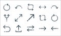 Arrows line icons. linear set. quality vector line set such as left arrow, transfer, returning, right arrow, upload file, junction Royalty Free Stock Photo