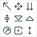 arrows line icons. linear set. quality vector line set such as resize, left arrow, diagonal arrow, up arrow, down resize, down