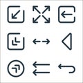 arrows line icons. linear set. quality vector line set such as return, left arrow, diagonal arrow, left arrow, resize, diagonal
