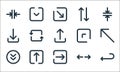 arrows line icons. linear set. quality vector line set such as return, right arrow, down arrow, resize, up arrow, down diagonal