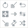 arrows line icons. linear set. quality vector line set such as shuffle, arrows, diagonal arrow, change, arrow right, expand, undo