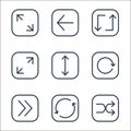 arrows line icons. linear set. quality vector line set such as shuffle, synchronize, next, rotate, up down, expand, recycle, left