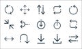 Arrows line icons. linear set. quality vector line set such as transfer, download, left right, direct download, returning, resize