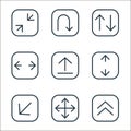arrows line icons. linear set. quality vector line set such as up arrow, move, diagonal arrows, up down, uploading, left right, up Royalty Free Stock Photo
