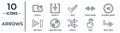 arrows linear icon set. includes thin line extract, right, backward arrow, zoom directions, drag, right curve, skip track icons