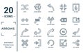 arrows linear icon set. includes thin line suffle, horizontal resize, right arrow curved, multiply, split arrows, splitting arrow
