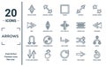 arrows linear icon set. includes thin line vertical resize, next, double curve arrow, up and down arrows, spiral arrow, split