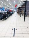Arrows marked in shopping mall due to corona virus.