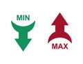 Arrows minimum and maximum. Red up and increase investment and green down
