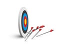 Arrows missed hitting target isolated on white. Shot miss. Sport game business competition and challenge failure, failed Royalty Free Stock Photo