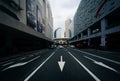 Arrows and modern buildings on Parkway Drive, at Ayala, in Makati, Metro Manila, The Philippines.