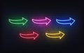 Arrows neon icons set. Glowing colorful signboard arrows