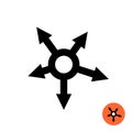 Arrows outward from circle. Propagation symbol.