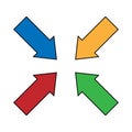 Arrows pointing in, colourful marker, vector illustration