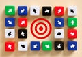 Arrows pointing in different directions around a central target Royalty Free Stock Photo