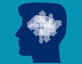 Arrows pointing in different directions inside of man head. Concept business vector illustration