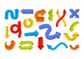 Arrows, points, design elements, actions and movement signs, pointers set. Royalty Free Stock Photo