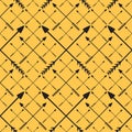 Arrows printable pattern. Modern hipster print. Minimalistic arrows ornament on yellow background