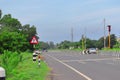 Arrows Right Turn & Straight driving of traffic signs on highway road with red road signal