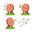 Arrows and round target standing on tripod. Purpose, goal, accuracy icon or symbol. Vector illustration