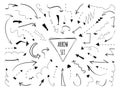 Arrows set handdrawn doodle dotted line dot vector