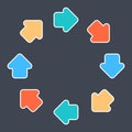 Arrows signs make a circle movement. Colored icons with a white outline created in flat style