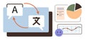 Language Translation and Data Analytics Concept with Arrows and Charts Royalty Free Stock Photo