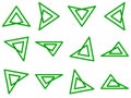 A collection of stylized green arrows formed by merging two triangles into one shape. Can be used as a logo, icons, etc. Royalty Free Stock Photo