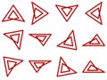 A collection of stylized red arrows formed by merging two triangles into one shape. Can be used as a logo, icons, etc. Royalty Free Stock Photo
