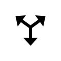 Arrows in three direction icon. Simple glyph vector for UI and UX, website or mobile application