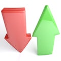 Arrows up and down green and red on white background - 3D rendering illustration Royalty Free Stock Photo