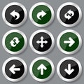 Arrows vector icons, set of direction concept glossy silver metallic web round buttons Royalty Free Stock Photo