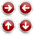 Arrows vector icons, set of right, left, up and down arrow silver metallic buttons isolated on white background Royalty Free Stock Photo