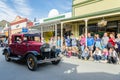 There is parade event during the Arrowtown Autumn Festival on Buckingham Street, people can seen watching and enjoying the parade Royalty Free Stock Photo