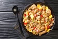 Arroz Chaufa Peruvian Fried Rice close up in the bowl. Horizontal top view