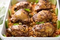 Arroz con pollo in a baking dish Royalty Free Stock Photo