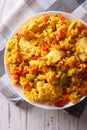 Arroz con pollo close up in a bowl. vertical top view Royalty Free Stock Photo