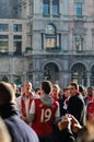 Arsenal soccer fans singing in Milan Royalty Free Stock Photo