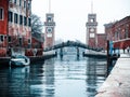 The arsenals of Venice and the bridge thta connect the two sides Royalty Free Stock Photo