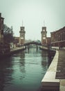 The arsenals of Venice and the bridge thta connect the two sides Royalty Free Stock Photo