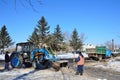 Arsenyev, Russia, January, 28, 2017.Snow removal on the street Lomonosov in the city of Arsenyev, Primorsky Krai