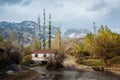 ARSLANBOB, KYRGYZSTAN: View of Arslanbob village in southern Kyrgyzstan, with mountains in the background during autumn.